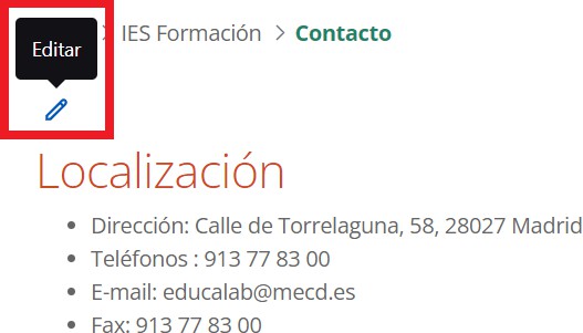 Pantalla de Contacto