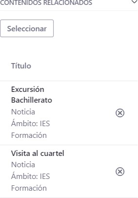 Pantalla de Contenidos relacionados