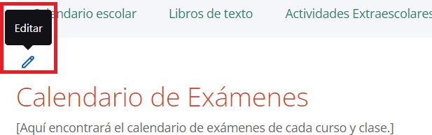 Pantalla de Calendario de exámenes