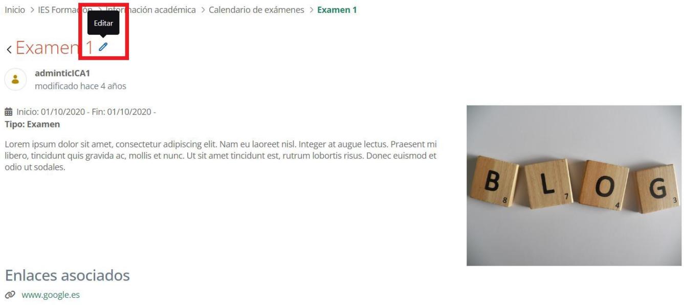 Pantalla de Calendario de exámenes